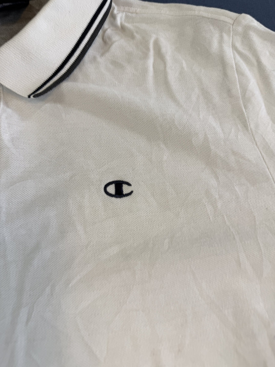 Witte polo van Champion met navy bies (piqué-poloshirt / tennisshirt), maat M