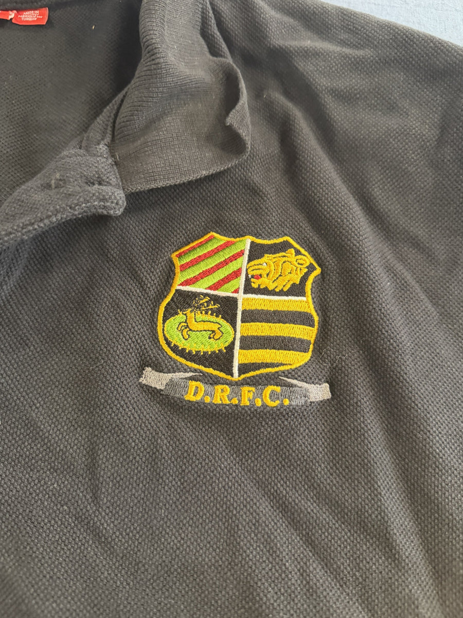 Zwart-gele rugbypolo (sportshirt D.R.F.C.), maat L