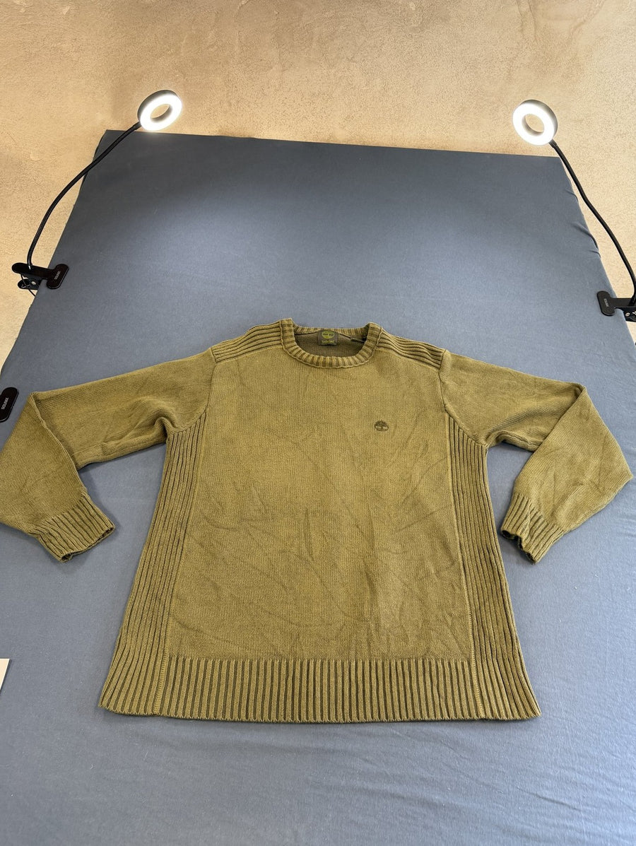 Groene Timberland sweater (trui) met geborduurd boomlogo – maat M