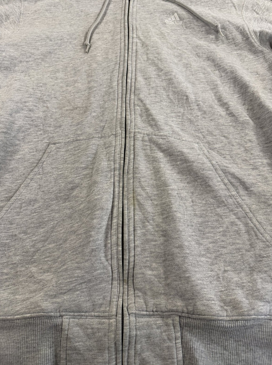 Grijze adidas fleecevest (ritshoodie/fleecetrui) met borstlogo, maat S