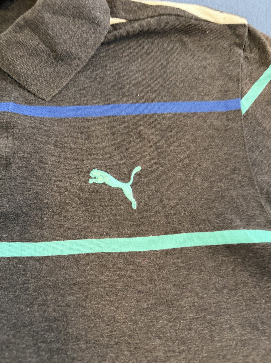 Grijze Puma piquéshirt (poloshirt) maat M met kleurrijke streep