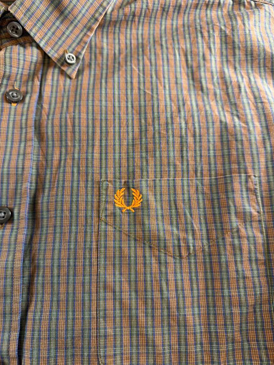 Fred Perry blouse groen geruit heren maat XL overhemd flanel check shirt houthakkershemd geblokt