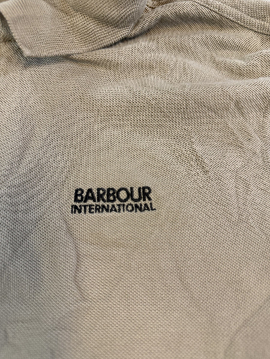 Beige Barbour International motorpolo (zip-polo), maat M