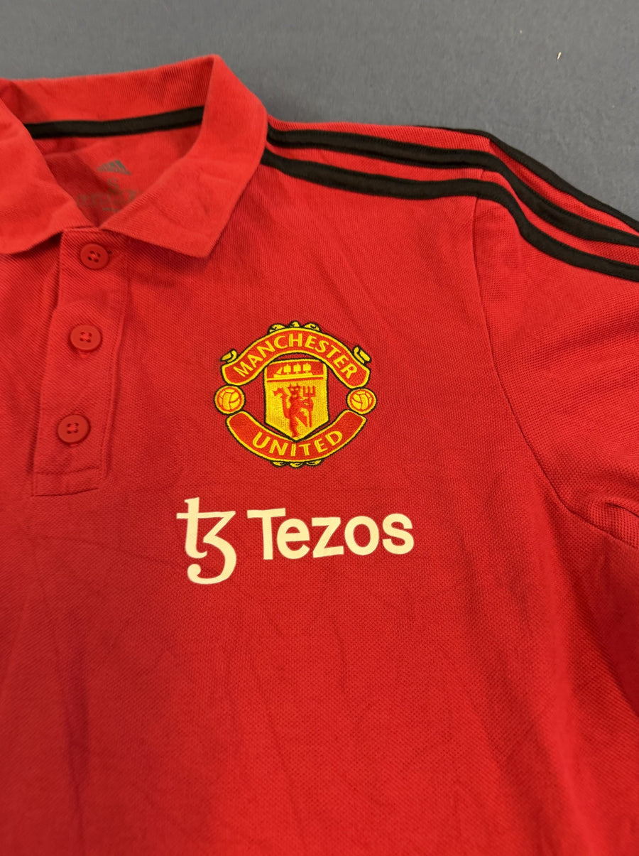Rood adidas Manchester United shirt maat S (polo / voetbalshirt met Tezos-logo)