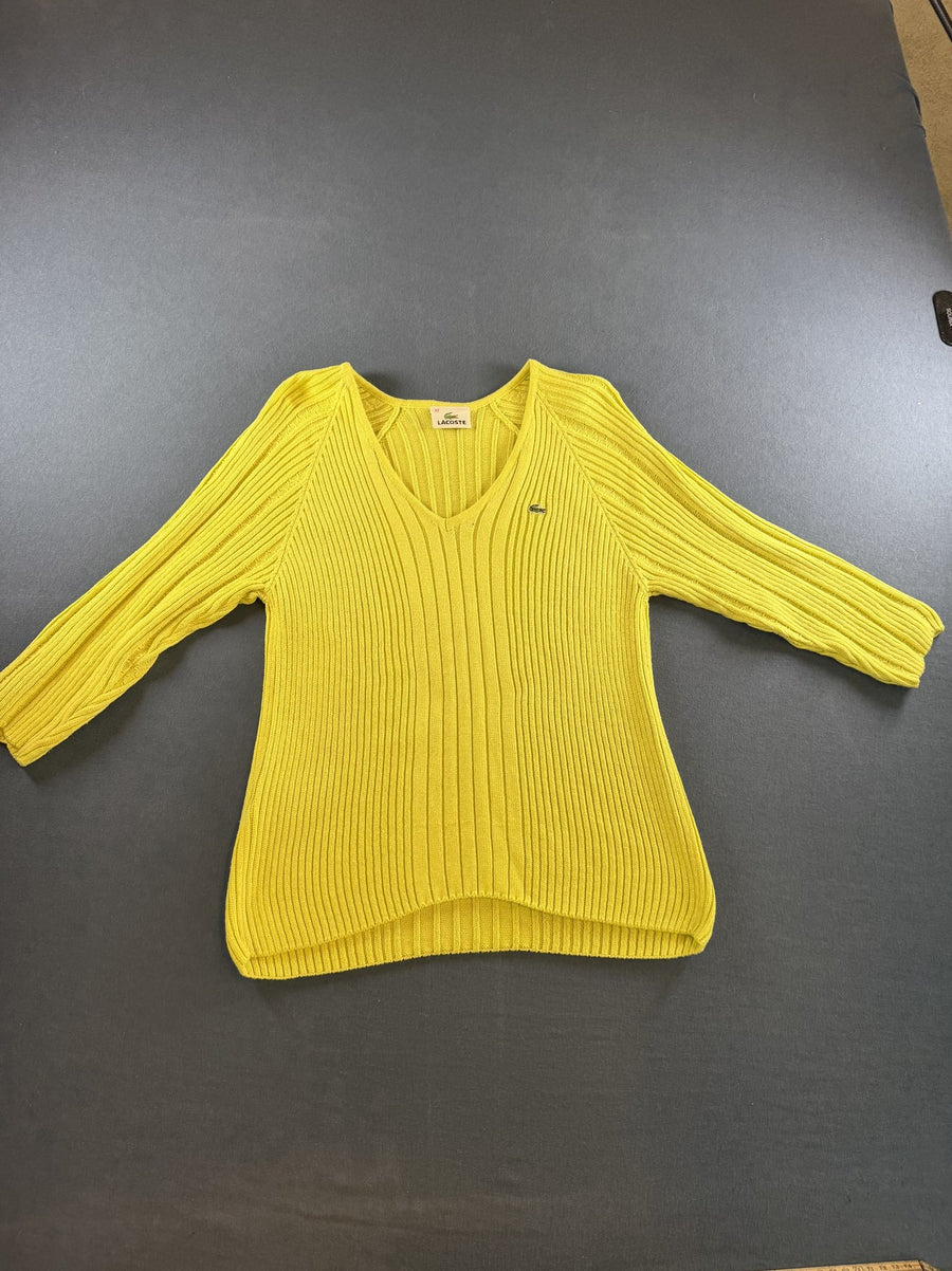 Geel Lacoste ribtrui met V-hals (pullover / sweater), maat XL