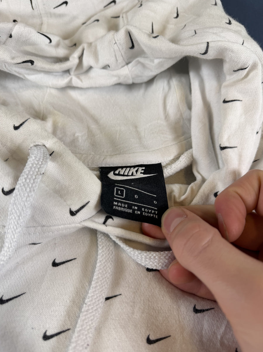 Witte Nike hoodie met mini-swoosh print, heren maat L (capuchontrui)