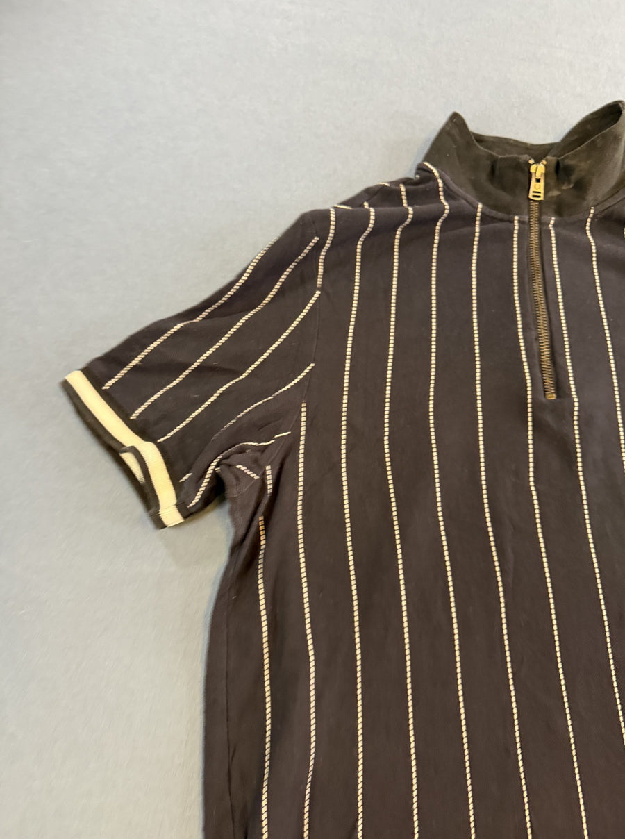 Zwarte Fred Perry polo met crème streep, maat M (ritspolo / poloshirt met rits)