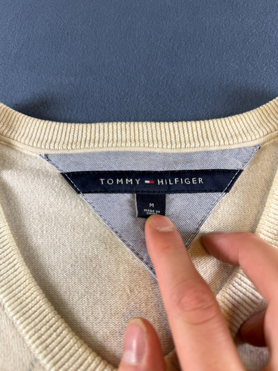 Tommy Hilfiger trui wit geruit heren maat M v-hals v-neck sweater pullover