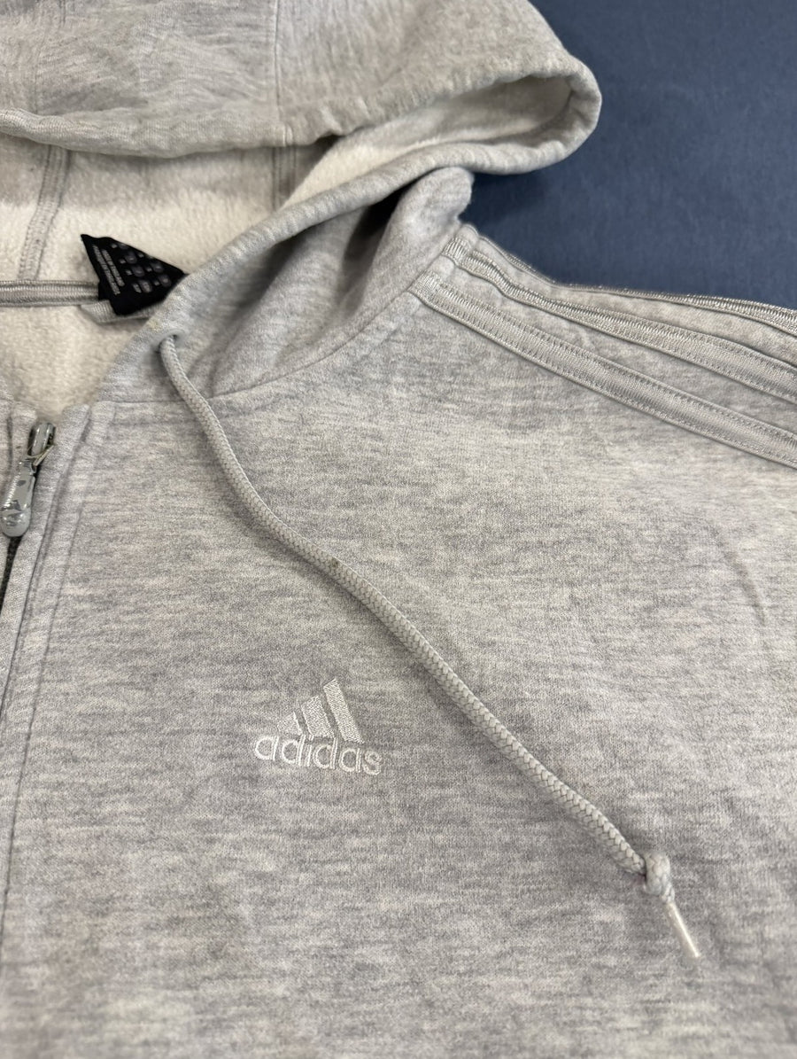 Grijze adidas fleecevest (ritshoodie/fleecetrui) met borstlogo, maat S