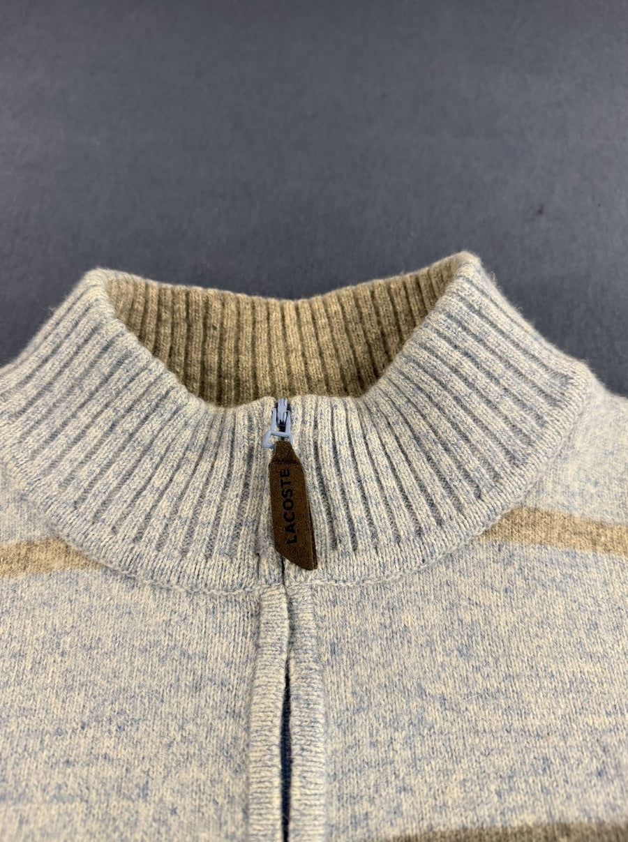 Blauwe gestreepte Lacoste trui (halfzip / troyer), maat XXL