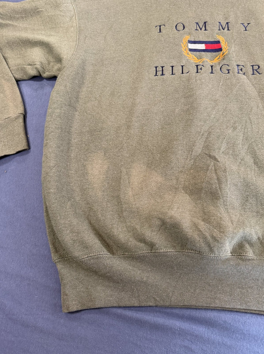 Groene Tommy Hilfiger sweater (trui) met geborduurd logo - maat XXL