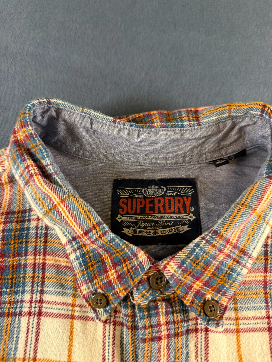 Superdry blouse beige geruit heren maat XXL overhemd flanel check shirt houthakkershemd geblokt