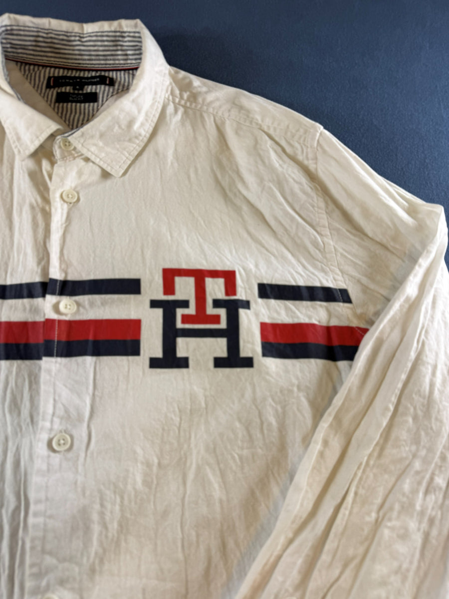 Tommy Hilfiger blouse wit print heren maat L overhemd hawaii shirt patroon bloemenprint