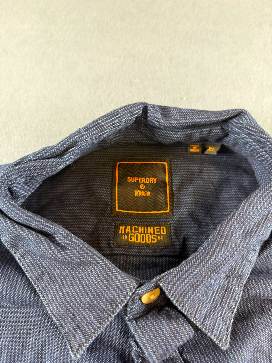 Superdry blouse blauw gestreept heren maat XL overhemd striped shirt streepjes