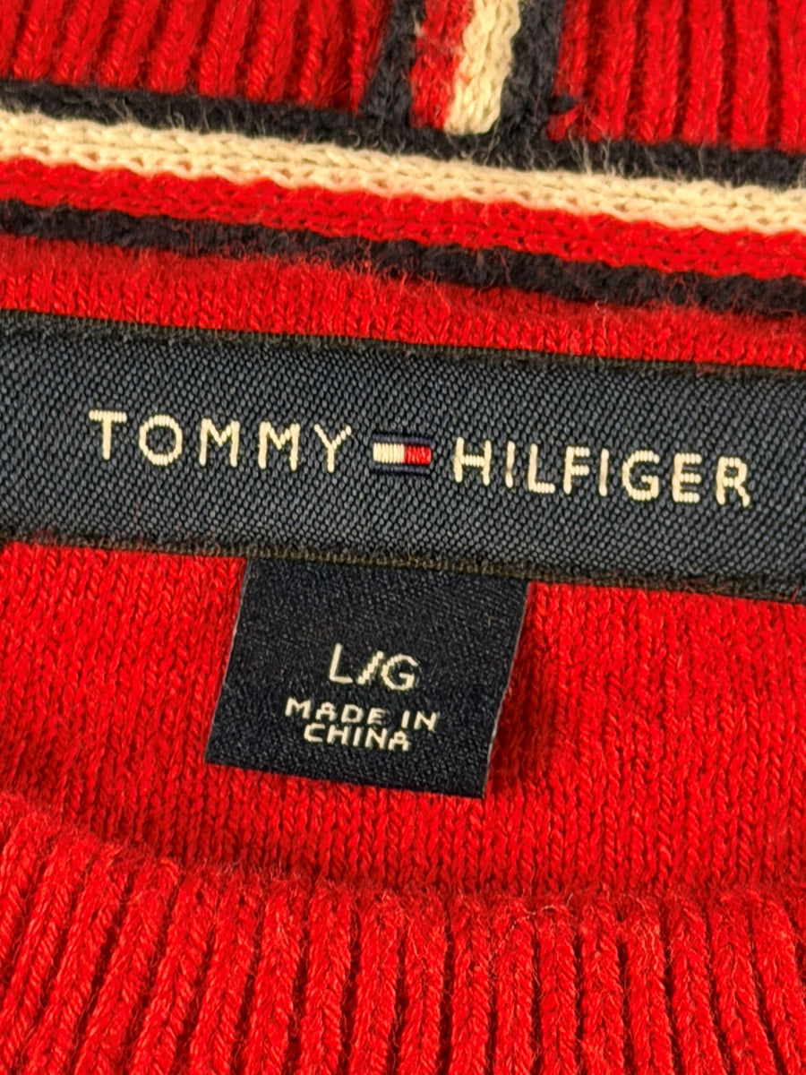 Tommy Hilfiger trui rood print heren maat L sweater pullover gebreid