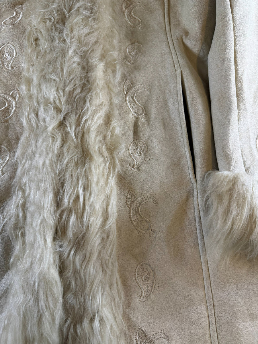 Vintage Dressing Afghaanse jas beige print dames maat L