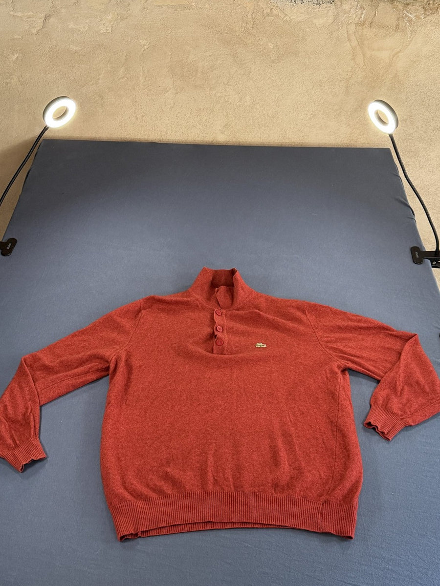 Rode Lacoste polotrui met knoopsluiting (collegetrui), maat XL