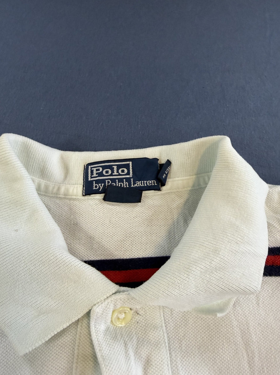 Wit Polo Ralph Lauren shirt met rood-blauwe bies (piqué polo / sportshirt), maat M heren