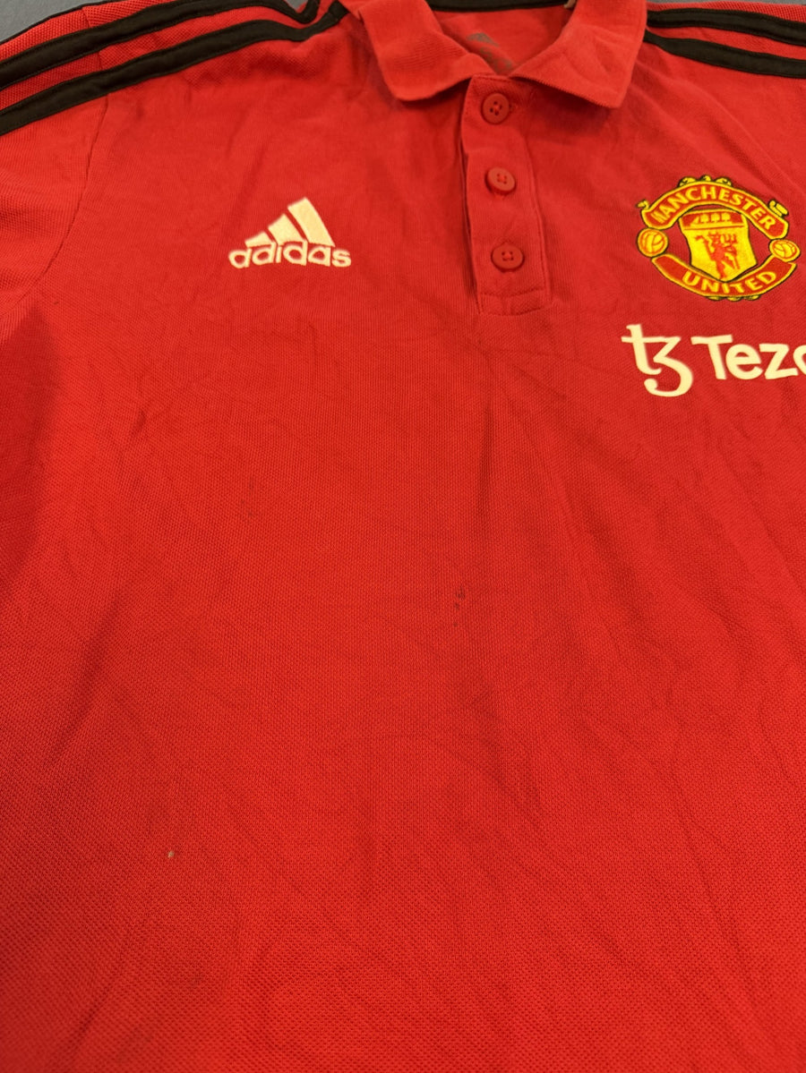 Rood adidas Manchester United shirt maat S (polo / voetbalshirt met Tezos-logo)