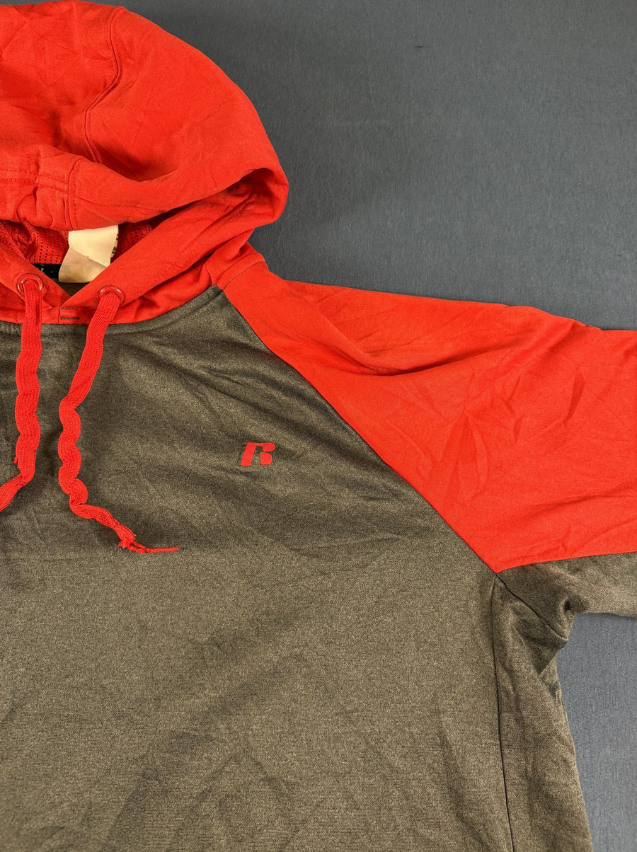 Grijs-rood colorblockvest (fleecevest / sweatvest) Russell Athletic heren M