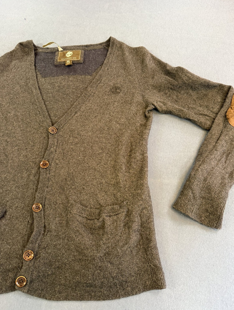 Grijs Timberland vest met suède elleboogstukken (cardigan / fleecevest), maat M