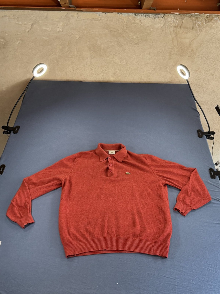Rode Lacoste polotrui met knoopsluiting (collegetrui), maat XL