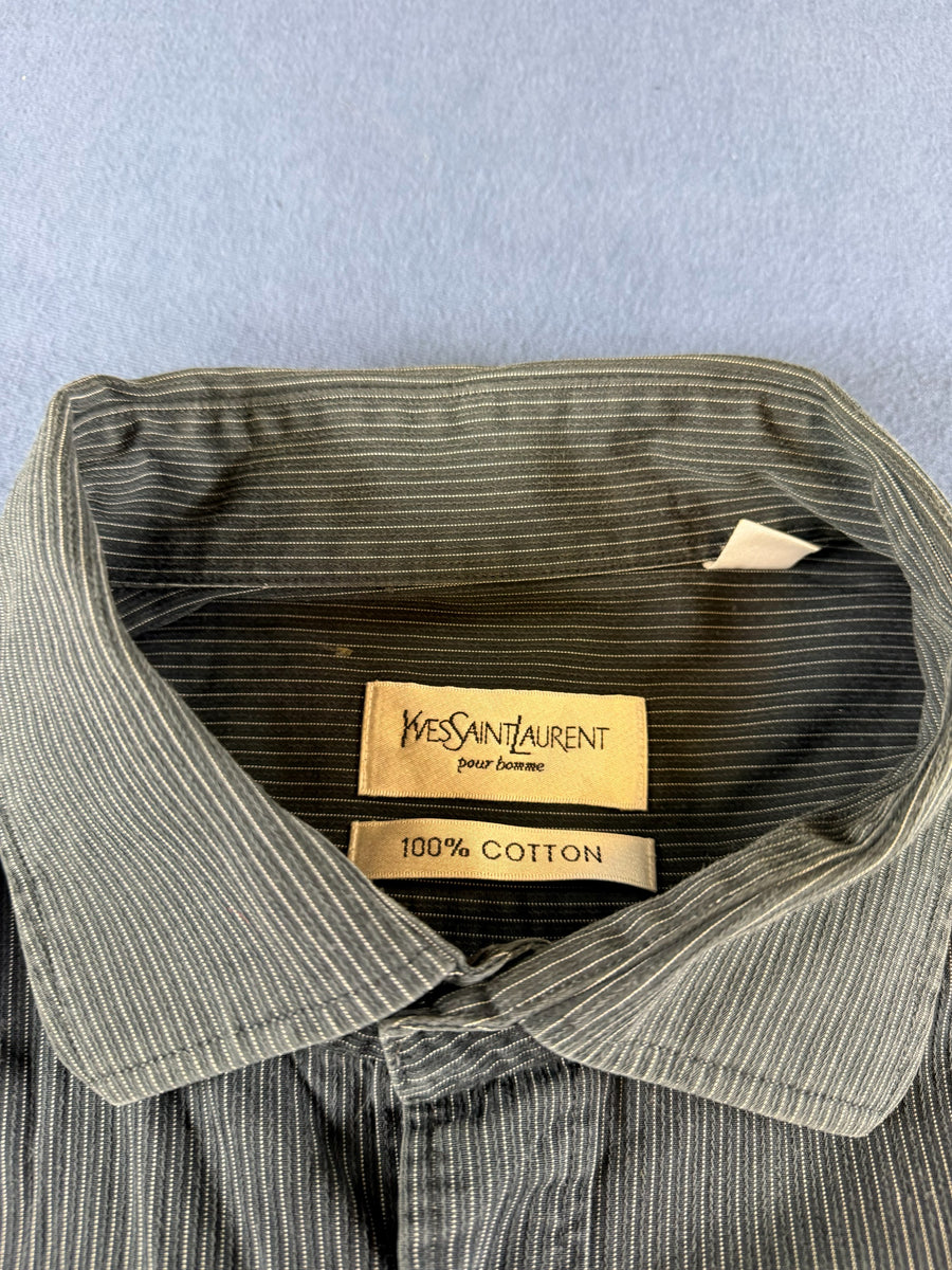 Yves Saint Laurent blouse grijs gestreept heren maat XL overhemd striped shirt streepjes