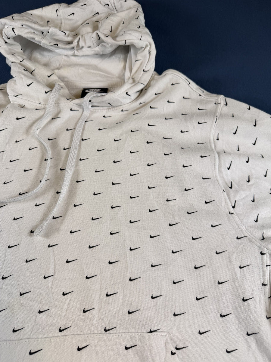 Witte Nike hoodie met mini-swoosh print, heren maat L (capuchontrui)