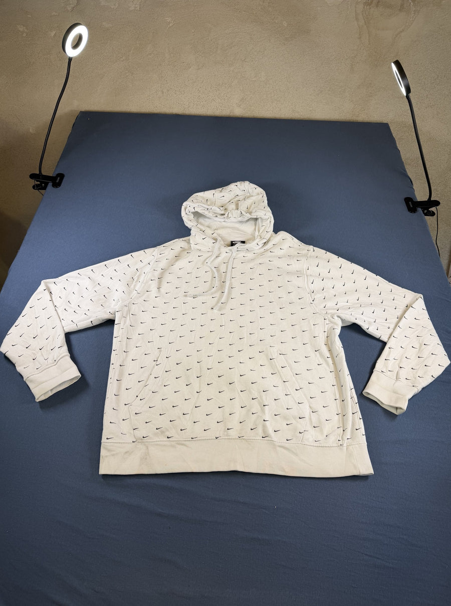 Witte Nike hoodie met mini-swoosh print, heren maat L (capuchontrui)