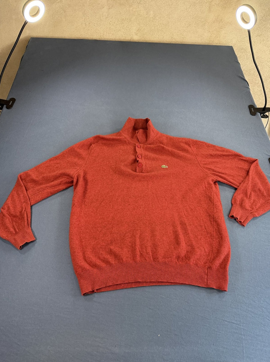 Rode Lacoste polotrui met knoopsluiting (collegetrui), maat XL