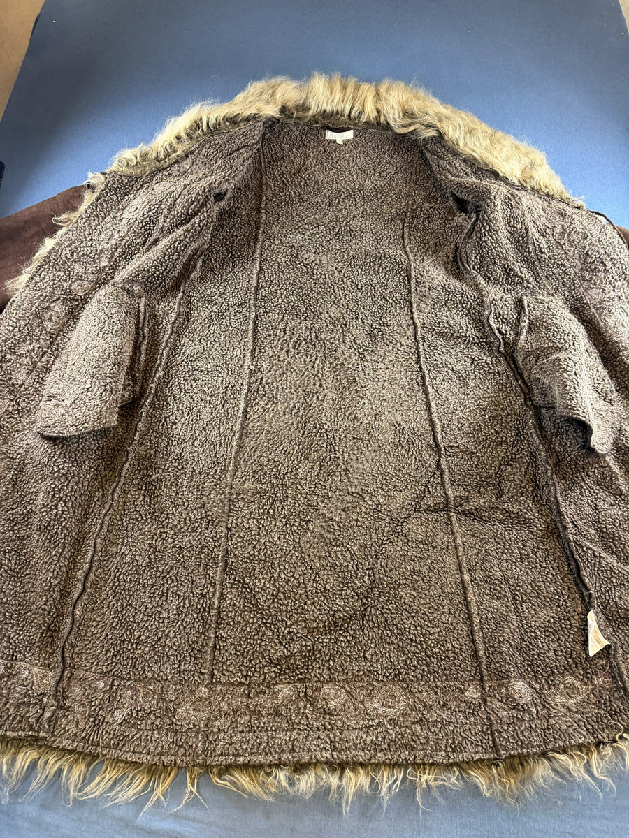 Vintage Dressing Afghaanse jas bruin print dames maat M