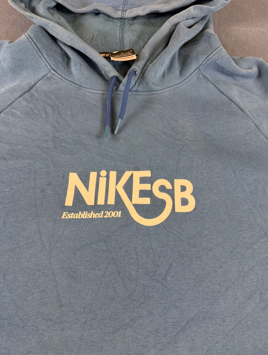 Blauwe Nike SB hoodie met 'Established 2001' print (capuchonsweater / sweatvest), maat L