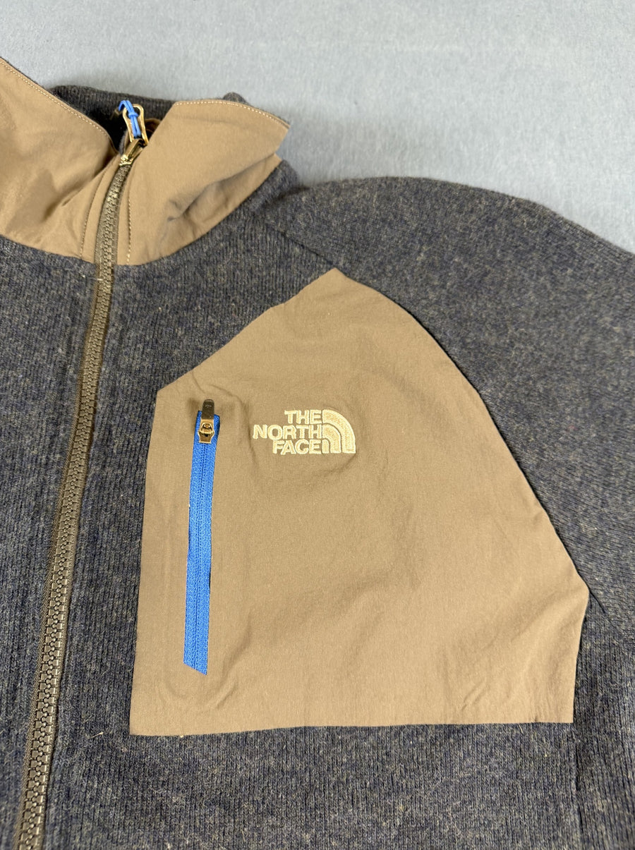 Blauw gemêleerd herenvest van The North Face (wolgebreide fleecetrui/fleecevest) maat M