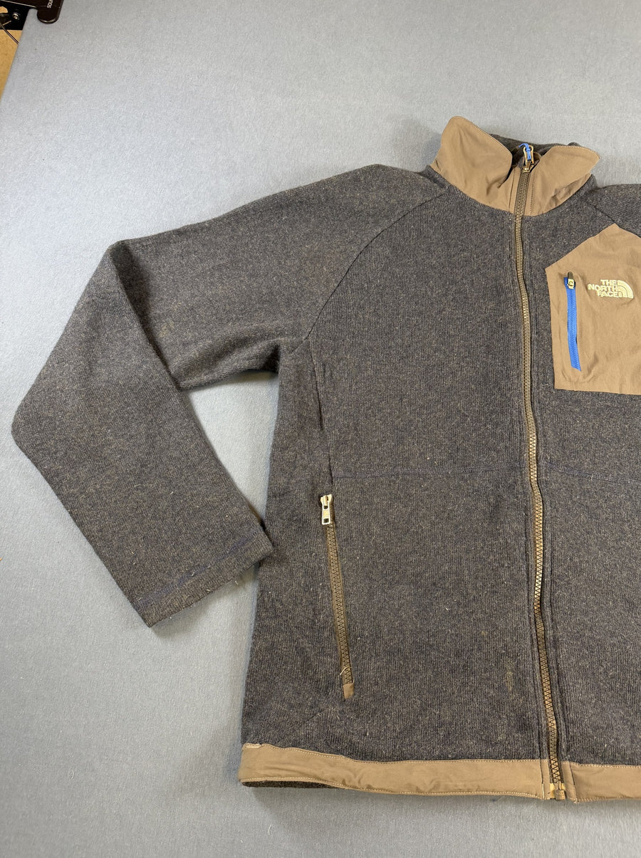 Blauw gemêleerd herenvest van The North Face (wolgebreide fleecetrui/fleecevest) maat M